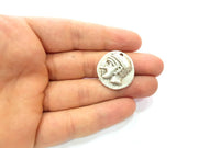 2 Coin Charm Silver Charm Antique Silver Plated Metal (25 mm)  G15247