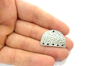 2 Hammered Semi Circle Charm Half Moon Connector Antique Silver Plated Metal (30x20 mm)  G15357