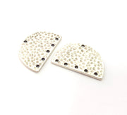2 Hammered Semi Circle Charm Half Moon Connector Antique Silver Plated Metal (30x20 mm)  G15357