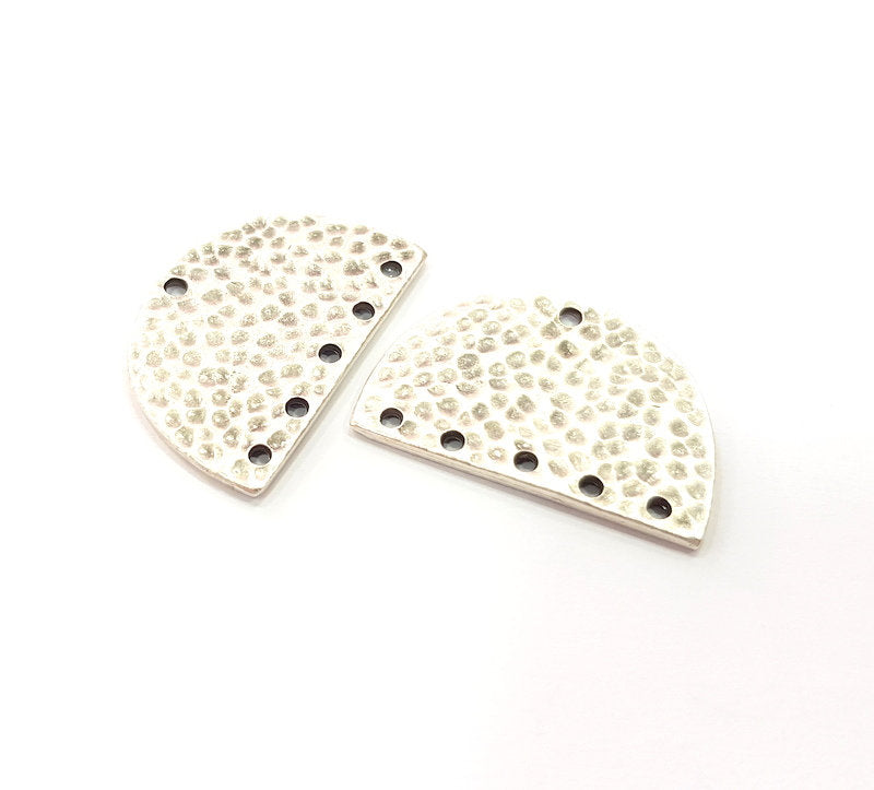 2 Hammered Semi Circle Charm Half Moon Connector Antique Silver Plated Metal (30x20 mm)  G15357
