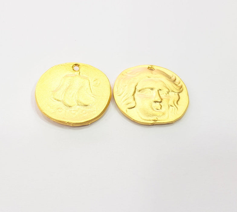 2 Coin Charms Gold Charms Gold Plated Charms  (24 mm)  G15249