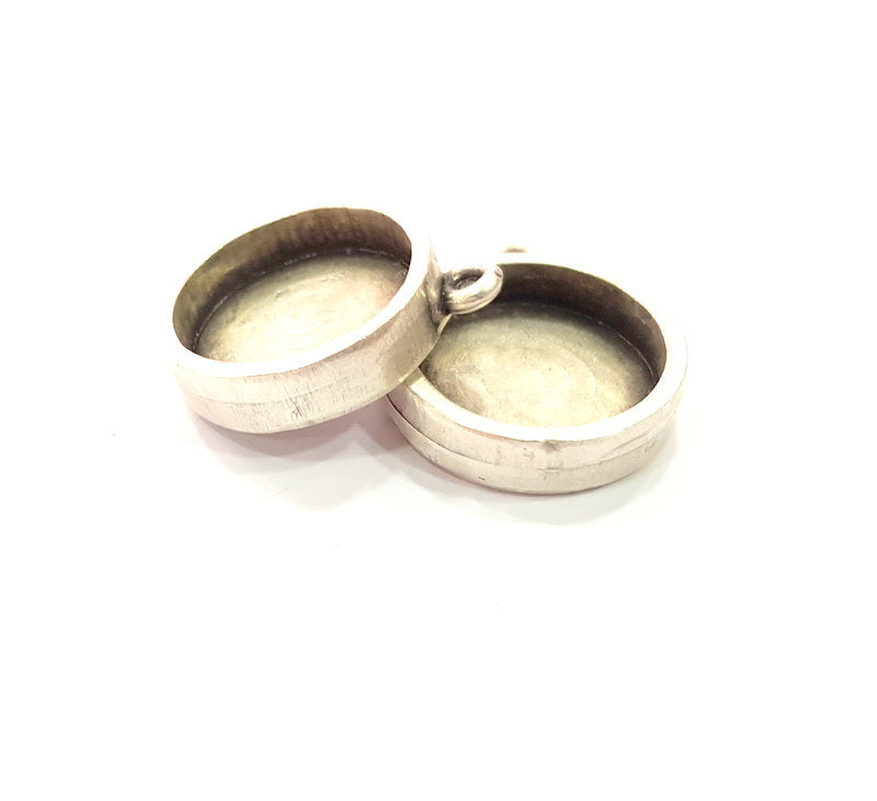 2 Silver Base Blank inlay Blank Pendant Base Resin Blank Mosaic Mountings Antique Silver Plated Metal (16 mm round blank )  G15250