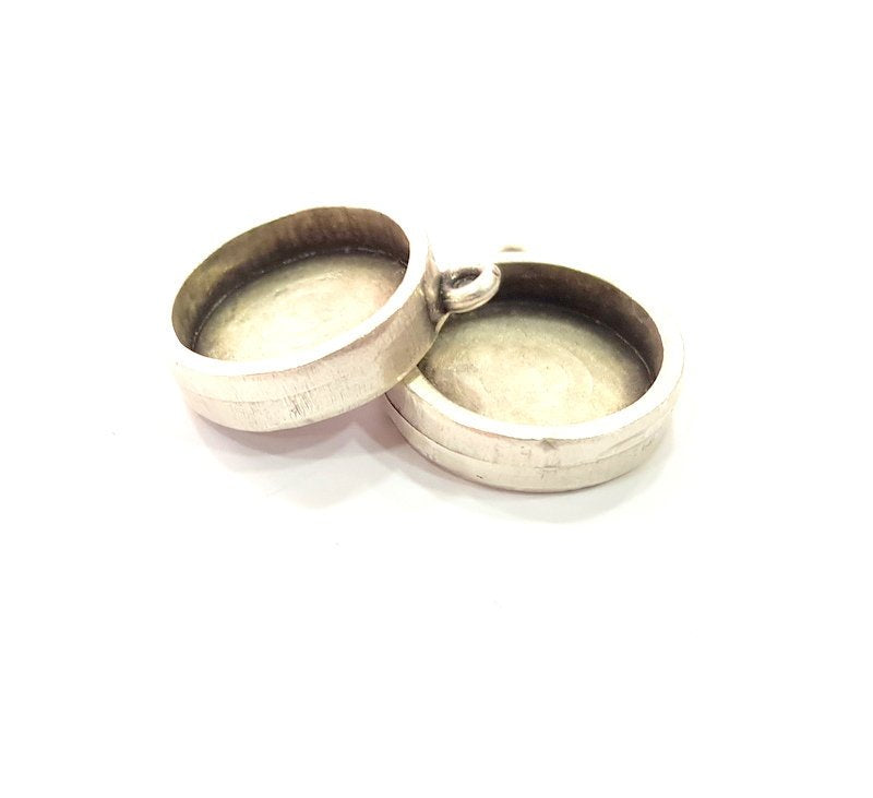 2 Silver Base Blank inlay Blank Pendant Base Resin Blank Mosaic Mountings Antique Silver Plated Metal (16 mm round blank )  G15250