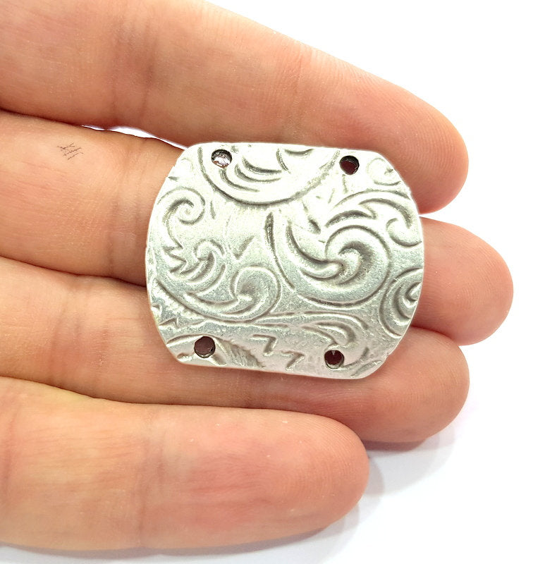 2 Silver Connector Antique Silver Plated Metal (30x25 mm)  G15356