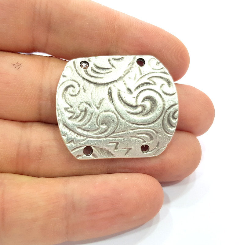 2 Silver Connector Antique Silver Plated Metal (30x25 mm)  G15356