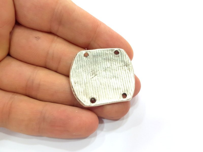 2 Silver Connector Antique Silver Plated Metal (30x25 mm)  G15356