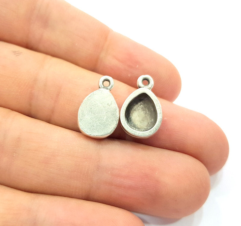 4 Silver Base Blank inlay Pendant Blank Base Resin Blank Mosaic Mountings Antique Silver Plated Metal (10x8mm blank )  G21766