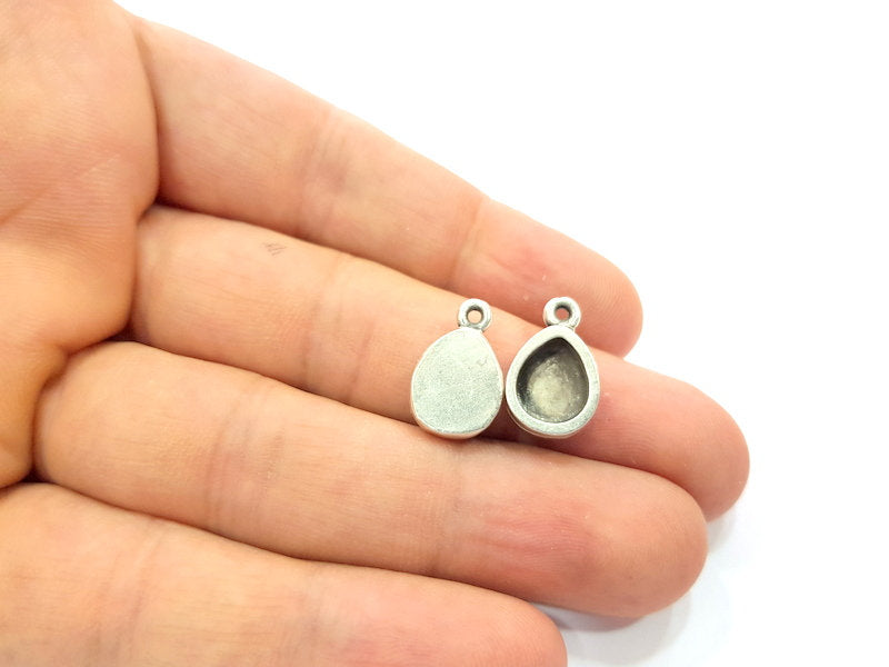 4 Silver Base Blank inlay Pendant Blank Base Resin Blank Mosaic Mountings Antique Silver Plated Metal (10x8mm blank )  G21766