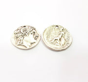 2 Coin Charm Silver Charm Antique Silver Plated Metal (28 mm)  G15254