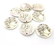 2 Coin Charm Silver Charm Antique Silver Plated Metal (28 mm)  G15254