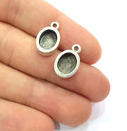 4 Silver Base Blank inlay Pendant Blank Base Resin Blank Mosaic Mountings Antique Silver Plated Metal (10x8mm blank)  G15358