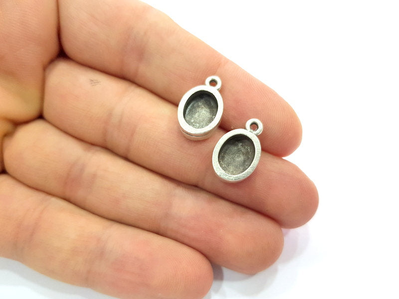 4 Silver Base Blank inlay Pendant Blank Base Resin Blank Mosaic Mountings Antique Silver Plated Metal (10x8mm blank)  G15358