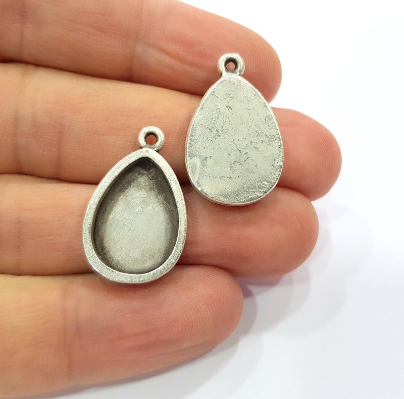 4 Silver Base Blank inlay Pendant Blank Base Resin Blank Mosaic Mountings Antique Silver Plated Metal (18x13mm blank )  G15256