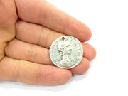 2 Coin Charm Silver Charm Antique Silver Plated Metal (29 mm)  G15258
