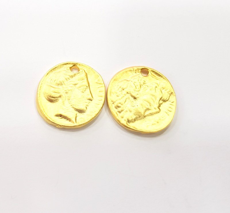 2 Coin Charms Gold Charms Gold Plated Charms  (18 mm)  G15359
