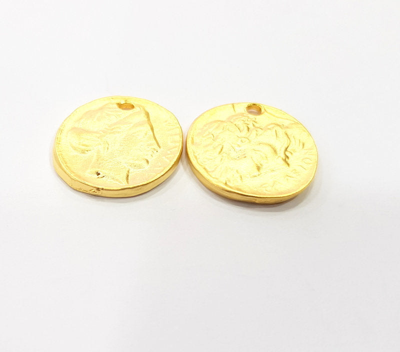 2 Coin Charms Gold Charms Gold Plated Charms  (18 mm)  G15359