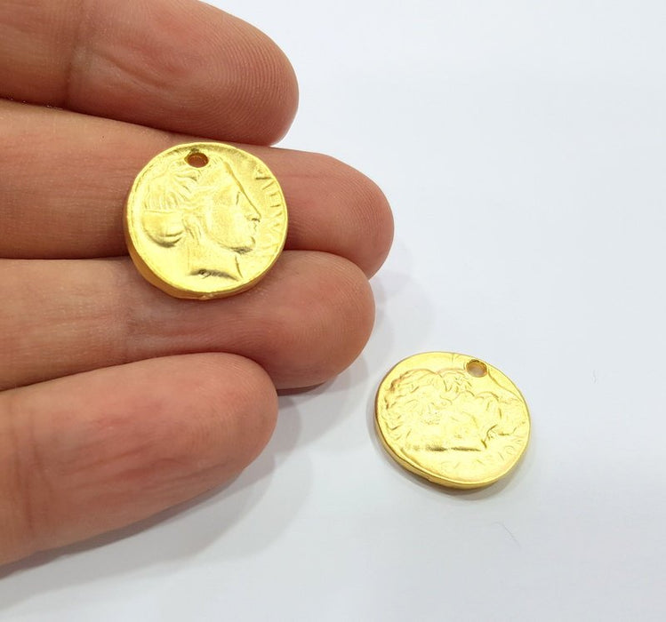 2 Coin Charms Gold Charms Gold Plated Charms  (18 mm)  G15359