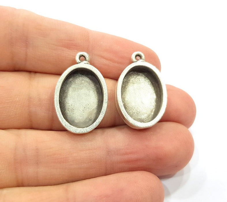 2 Silver Base Blank inlay Pendant Blank Base Resin Blank Mosaic Mountings Antique Silver Plated Metal (18x13mm blank )  G15264