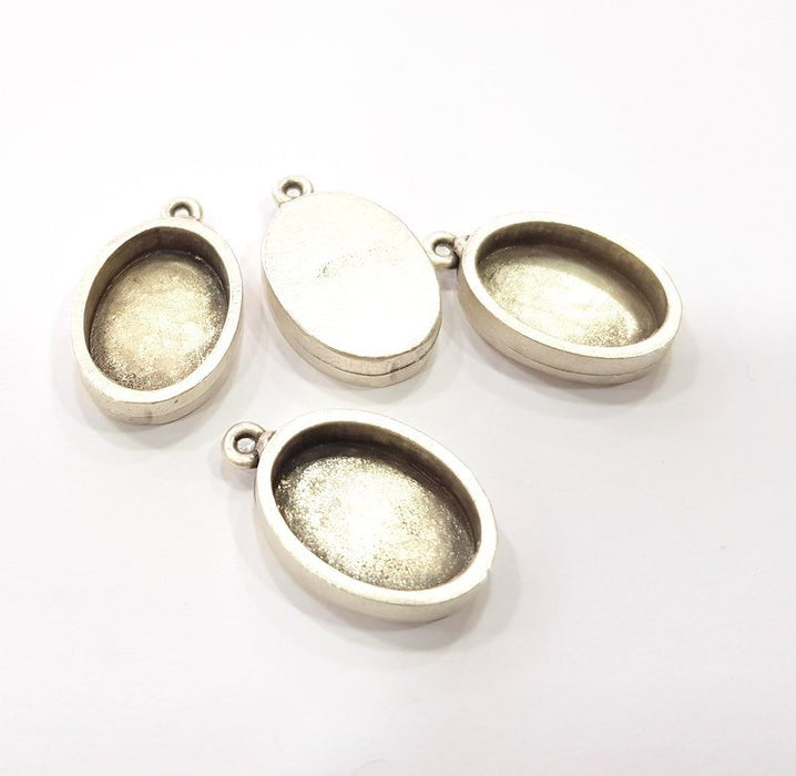 2 Silver Base Blank inlay Pendant Blank Base Resin Blank Mosaic Mountings Antique Silver Plated Metal (18x13mm blank )  G15264