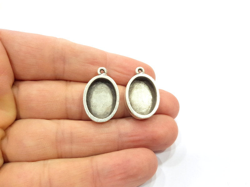 2 Silver Base Blank inlay Pendant Blank Base Resin Blank Mosaic Mountings Antique Silver Plated Metal (18x13mm blank )  G15264