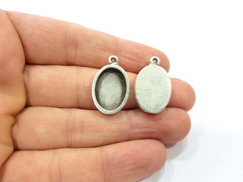 2 Silver Base Blank inlay Pendant Blank Base Resin Blank Mosaic Mountings Antique Silver Plated Metal (18x13mm blank )  G15264