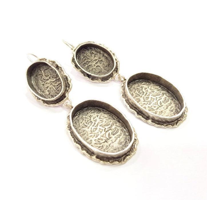 Earring Blank Base Settings Silver Resin Cabochon Base inlay Blank Mountings Antique Silver Plated Brass (25x18+18x13mm blank) 1 pair G15267