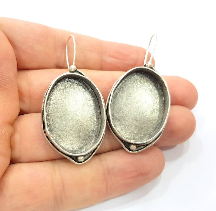 Earring Blank Base Settings Silver Resin Cabochon Base inlay Blank Mountings Antique Silver Plated Brass (30x22mm blank) 1 pair G17054