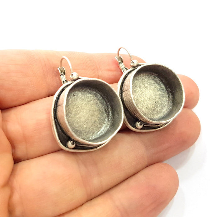 Earring Blank Base Settings Silver Resin Cabochon Base inlay Blank Mountings Antique Silver Plated Brass (20mm blank) 1 pair G15270