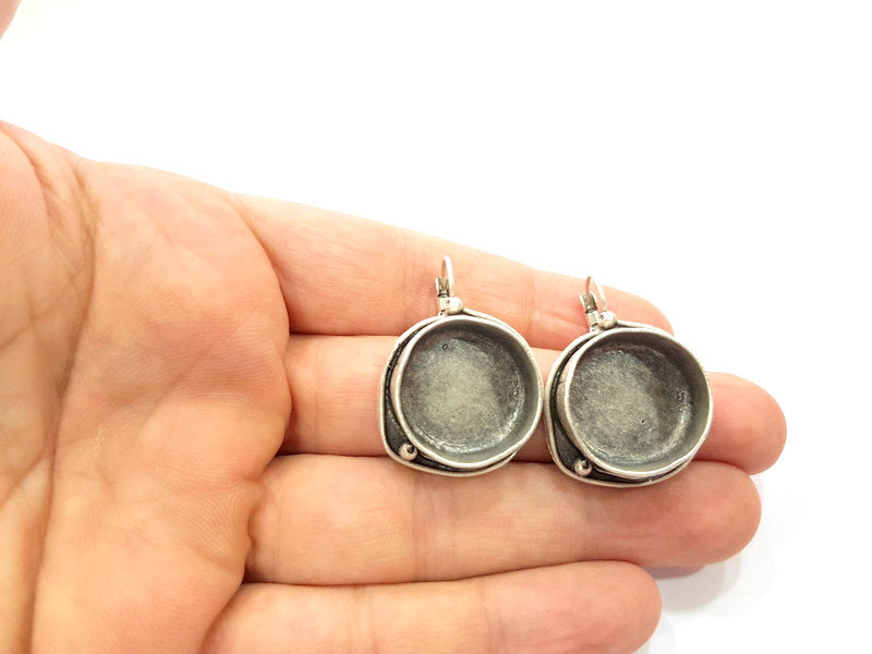 Earring Blank Base Settings Silver Resin Cabochon Base inlay Blank Mountings Antique Silver Plated Brass (20mm blank) 1 pair G15270