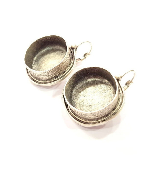 Earring Blank Base Settings Silver Resin Cabochon Base inlay Blank Mountings Antique Silver Plated Brass (20mm blank) 1 pair G15270