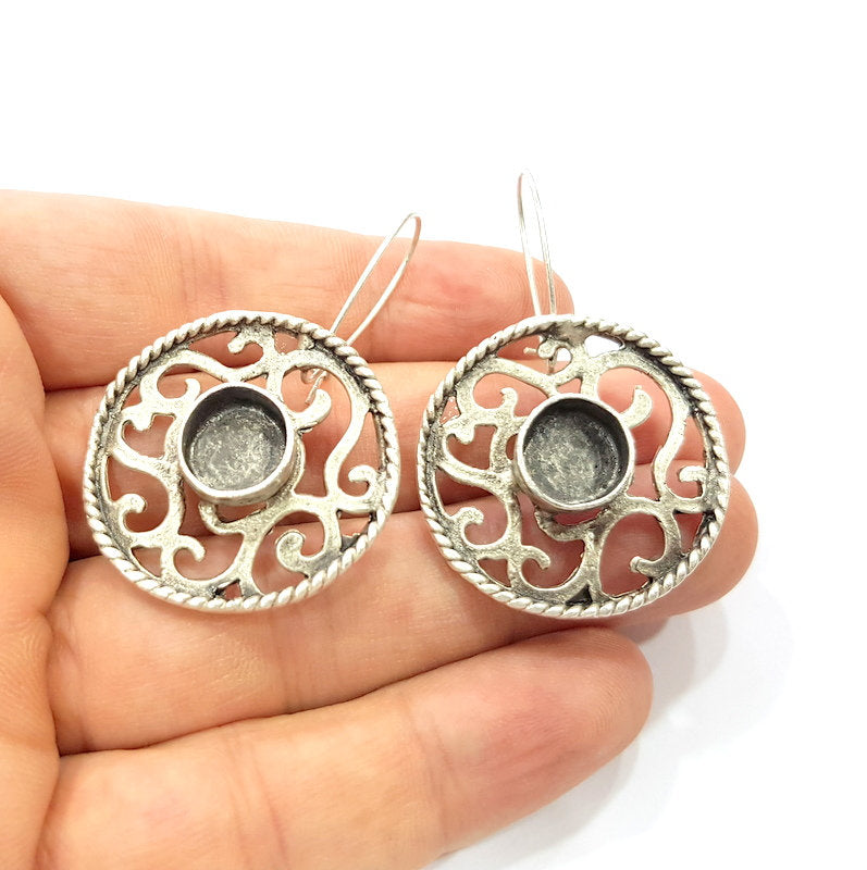 Earring Blank Base Settings Silver Resin Cabochon Base inlay Blank Mountings Antique Silver Plated Brass (10mm blank) 1 pair G15271