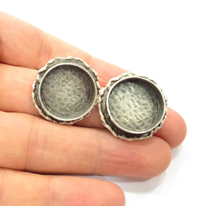 Earring Blank Base Settings Silver Resin Cabochon Base inlay Blank Mountings Antique Silver Plated Brass (20mm blank) 1 pair G15272