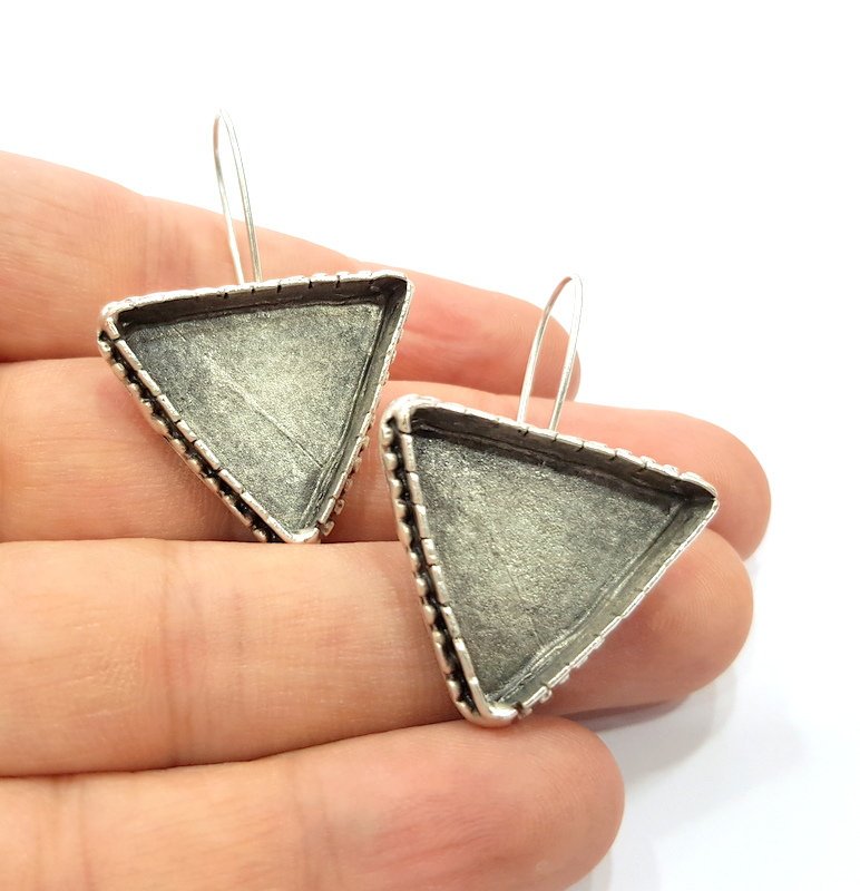Earring Blank Base Settings Silver Resin Cabochon Base inlay Blank Mountings Antique Silver Plated Brass (25x25mm blank) 1 pair G15362