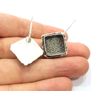 Earring Blank Base Settings Silver Resin Cabochon Base inlay Blank Mountings Antique Silver Plated Brass (15x15mm blank) 1 pair G15274