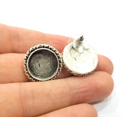 Earring Blank Base Settings Silver Resin Cabochon Base inlay Blank Mountings Antique Silver Plated Brass (16mm blank) 1 pair G15275