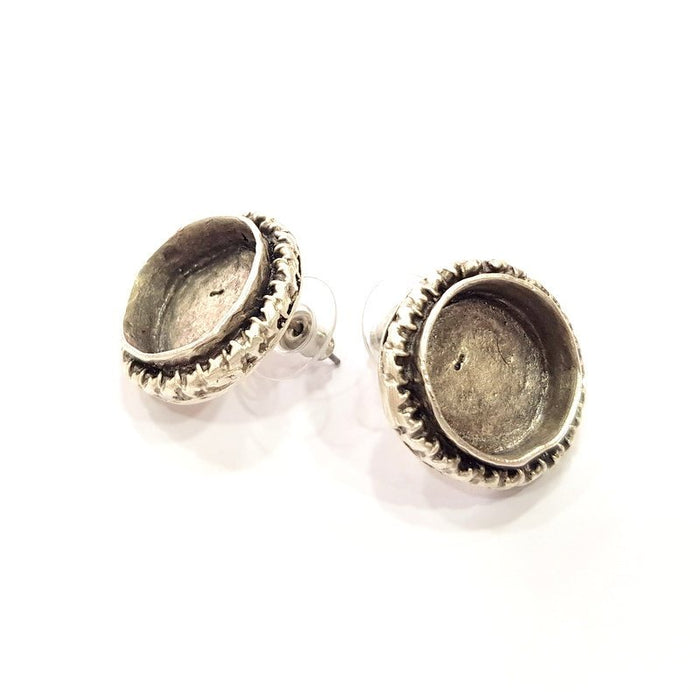 Earring Blank Base Settings Silver Resin Cabochon Base inlay Blank Mountings Antique Silver Plated Brass (16mm blank) 1 pair G15275