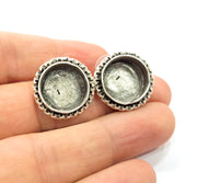 Earring Blank Base Settings Silver Resin Cabochon Base inlay Blank Mountings Antique Silver Plated Brass (16mm blank) 1 pair G15275