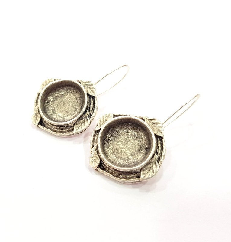 Earring Blank Base Settings Silver Resin Cabochon Base inlay Blank Mountings Antique Silver Plated Brass (15mm blank) 1 pair G15276
