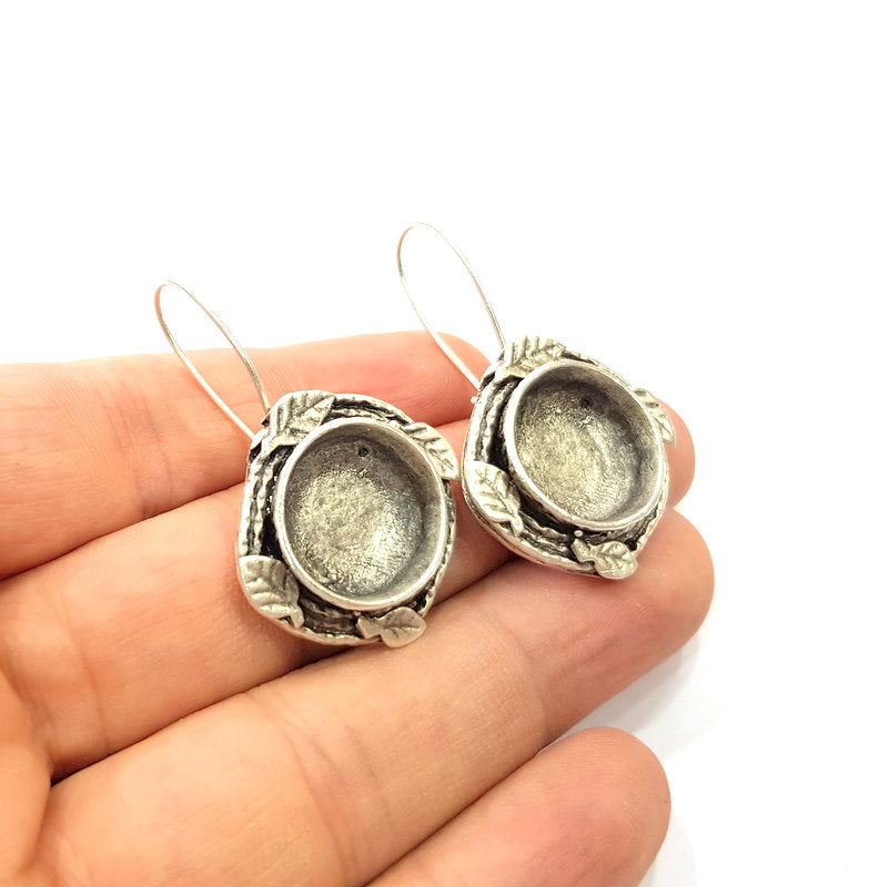 Earring Blank Base Settings Silver Resin Cabochon Base inlay Blank Mountings Antique Silver Plated Brass (15mm blank) 1 pair G15276