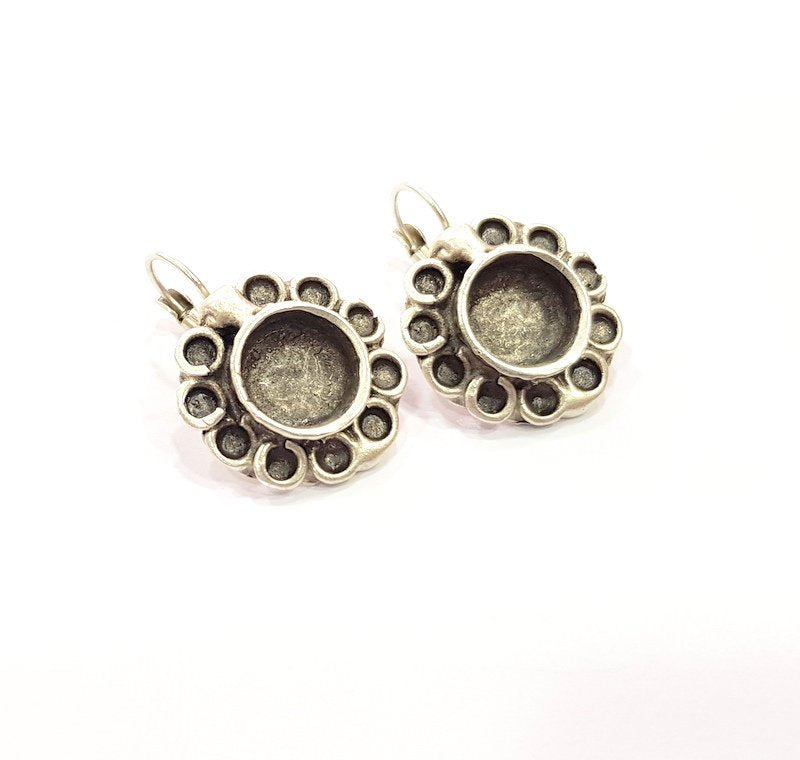 Earring Blank Base Settings Silver Resin Cabochon Base inlay Blank Mountings Antique Silver Plated Brass (10mm blank) 1 pair G15277