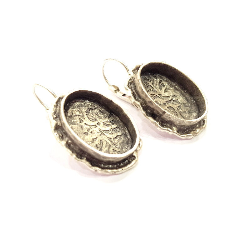 Earring Blank Base Settings Silver Resin Cabochon Base inlay Blank Mountings Antique Silver Plated Brass (18x13mm blank) 1 pair G15278