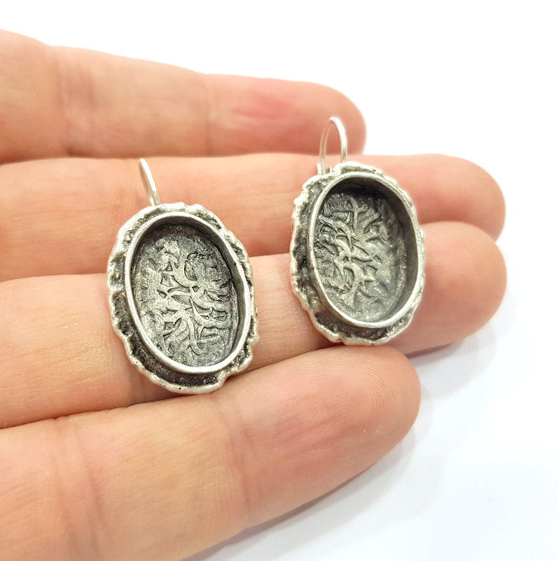 Earring Blank Base Settings Silver Resin Cabochon Base inlay Blank Mountings Antique Silver Plated Brass (18x13mm blank) 1 pair G15278