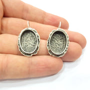 Earring Blank Base Settings Silver Resin Cabochon Base inlay Blank Mountings Antique Silver Plated Brass (18x13mm blank) 1 pair G15278