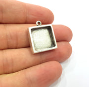 2 Silver Base Blank inlay Pendant Blank Base Resin Blank Mosaic Mountings Antique Silver Plated Metal (16x16mm blank )  G15282