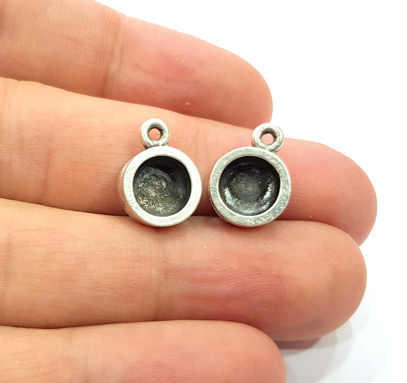 5 Silver Base Blank inlay Pendant Blank Base Resin Blank Mosaic Mountings Antique Silver Plated Metal (8mm blank )  G15283