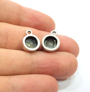 5 Silver Base Blank inlay Pendant Blank Base Resin Blank Mosaic Mountings Antique Silver Plated Metal (8mm blank )  G15283
