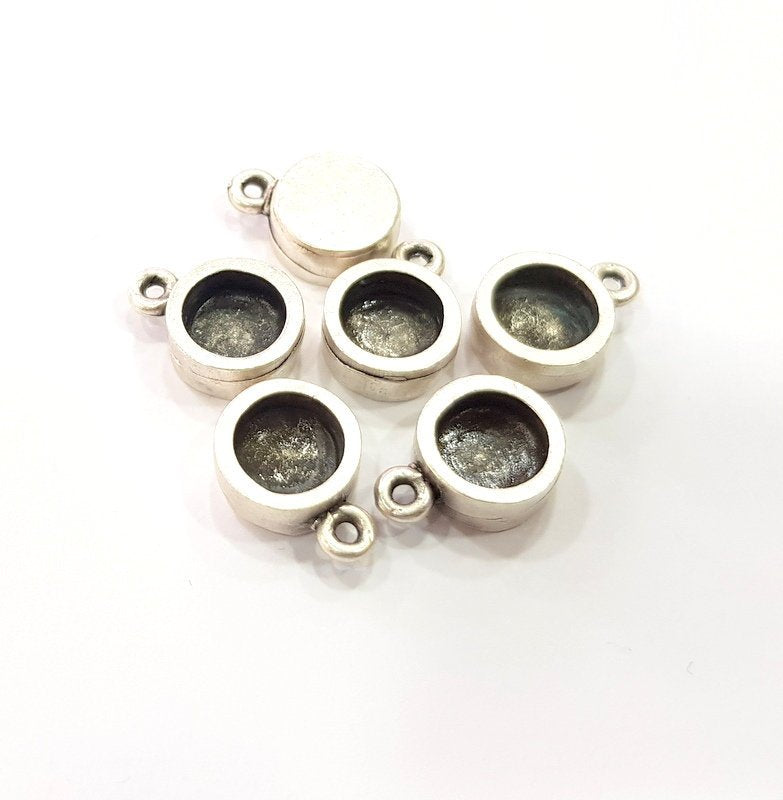 5 Silver Base Blank inlay Pendant Blank Base Resin Blank Mosaic Mountings Antique Silver Plated Metal (8mm blank )  G15283