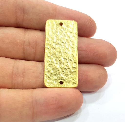 2 Hammered Rectangle Connector Charms Gold Charms Gold Plated Charms  (40x18 mm)  G15289