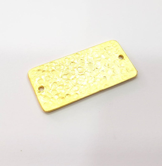 2 Hammered Rectangle Connector Charms Gold Charms Gold Plated Charms  (40x18 mm)  G15289