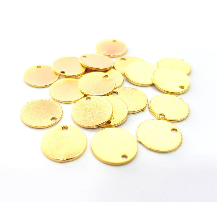 10 Gold Round Charms Gold Plated Charms  (11 mm)  G15293